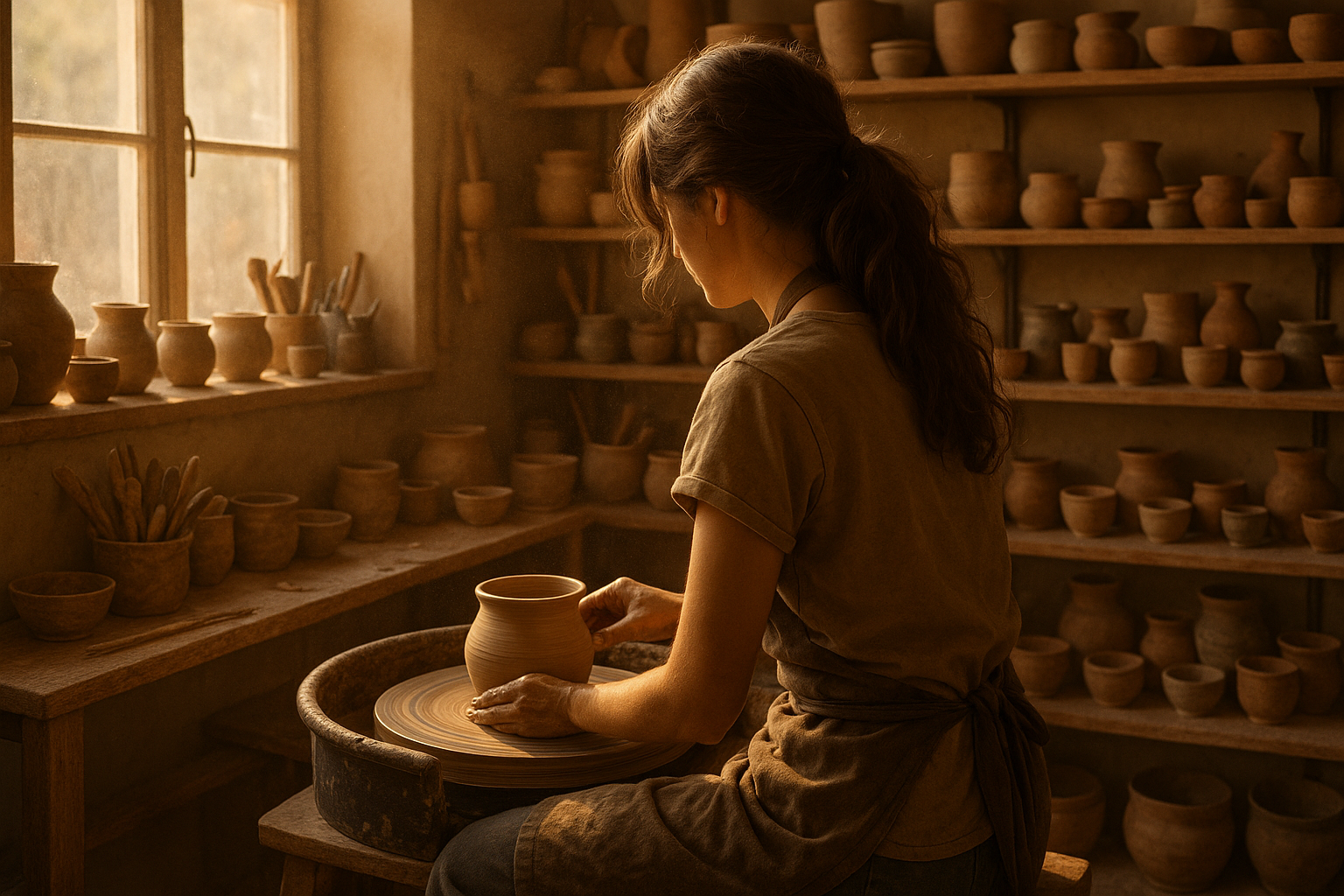 A maker returning to the wheel, shaping clay by hand