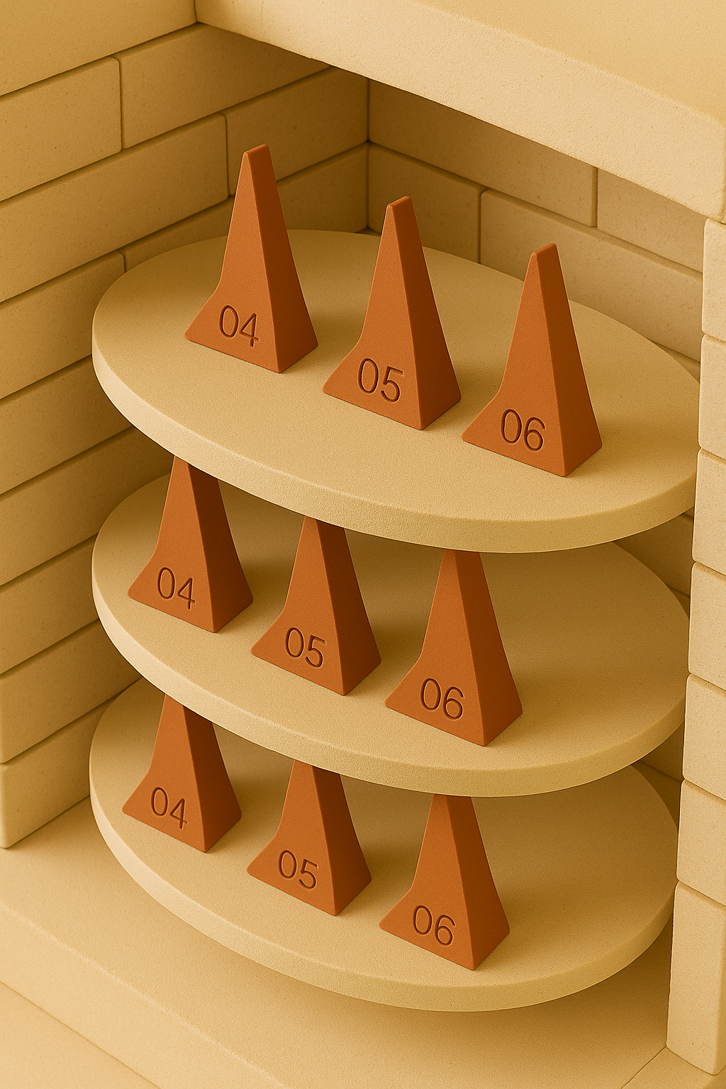 A kiln inspection kit with self-supporting cones used to verify firing results
