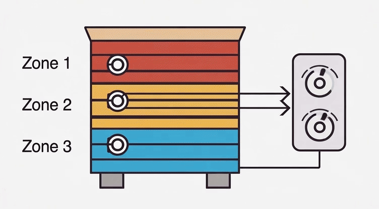 Temperature variation across kiln shelves shown over a firing