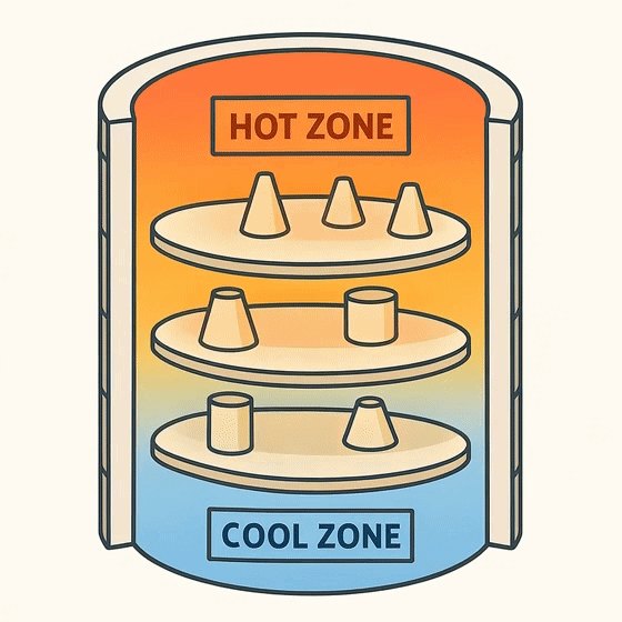 Witness cones bending inside a kiln during firing